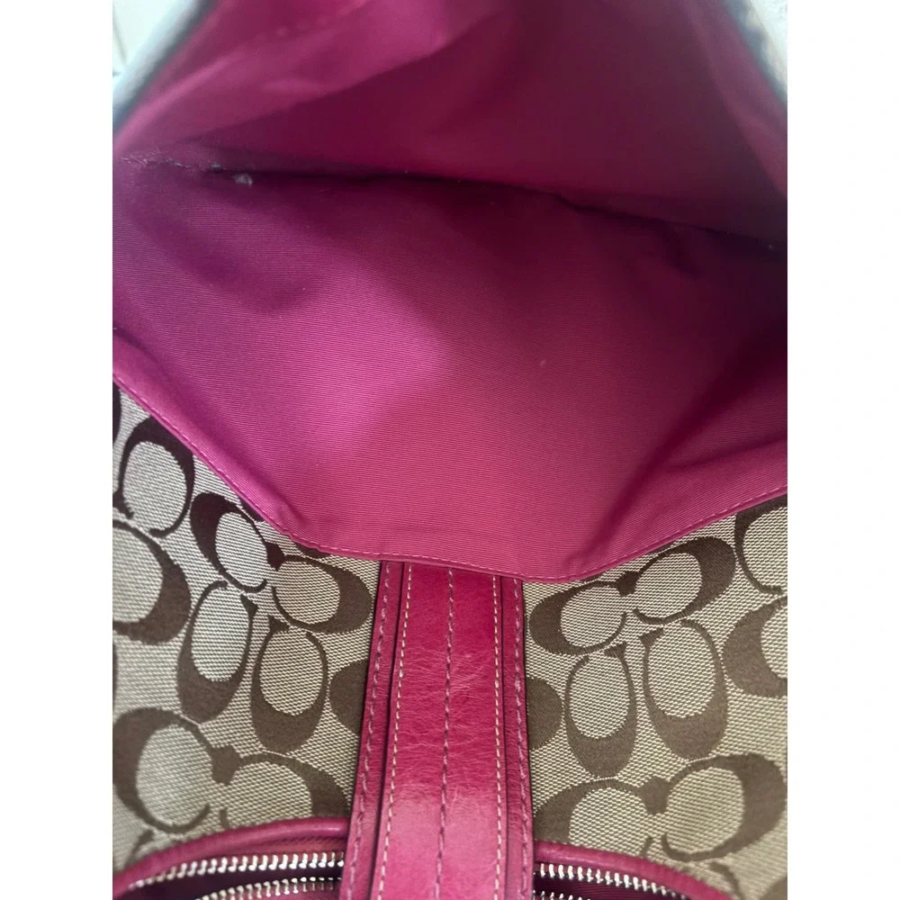 Coach Signature Canvas Pink Leather Buckle‎ Shoulder Bag Y2K Classic